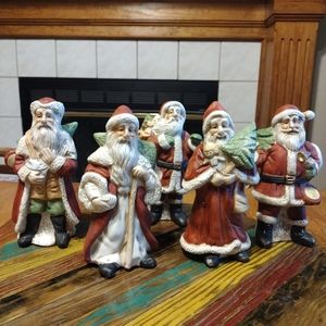 5 Vintage Porcelain Santa Figurines 7.5" Tall Taiwan Santa Claus St Nicholas